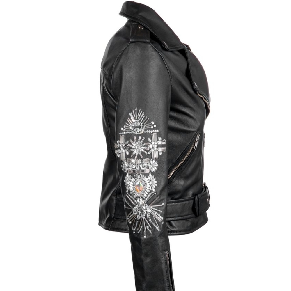 New with Tags Embellished Leather Jacket XS